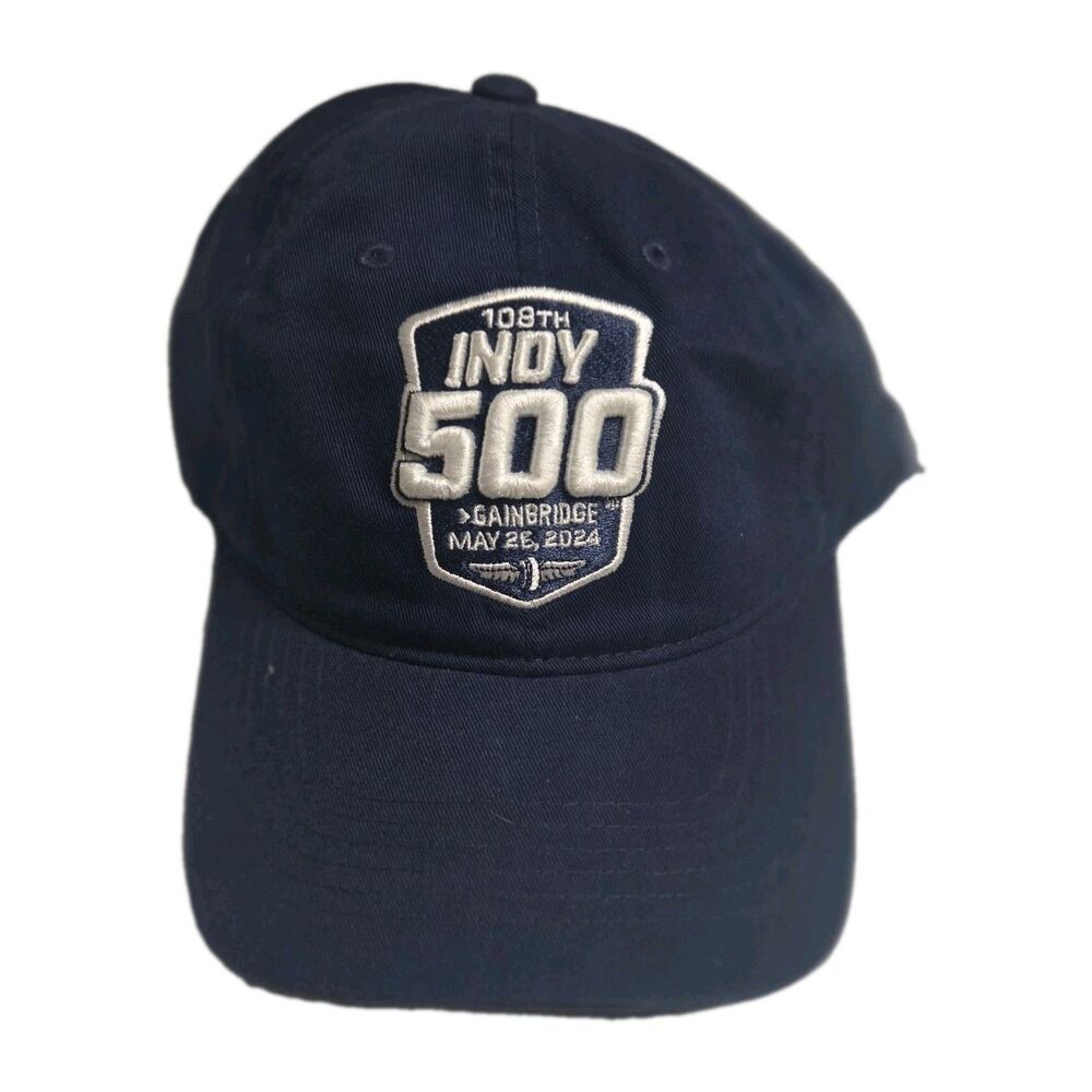 NWT 108th Indy 500 Hat Navy Blue Slouch Strapback Dad Cap IMS IndyCar 2024